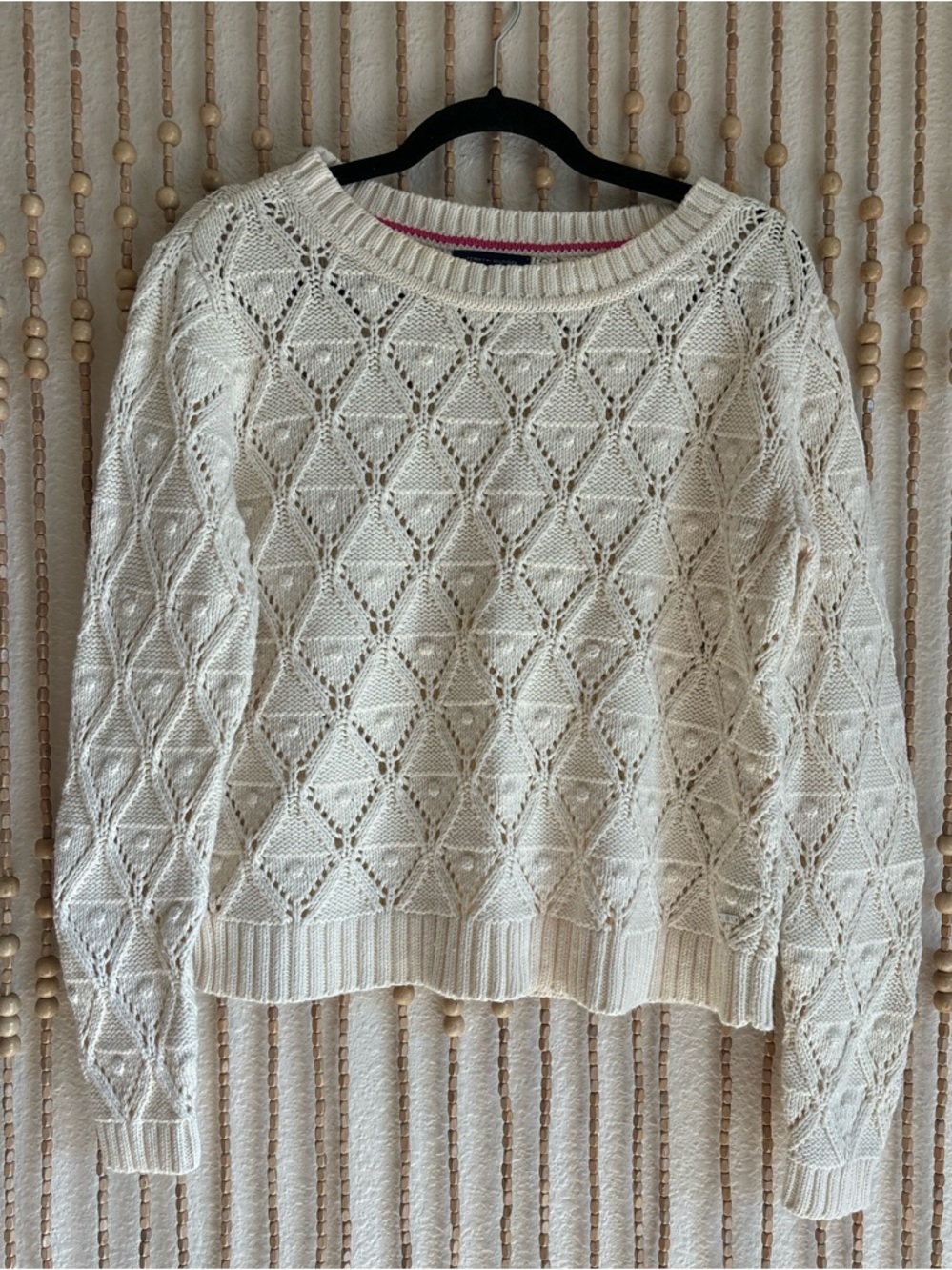 Women’s Ivory Open-Knit Crewneck Sweater